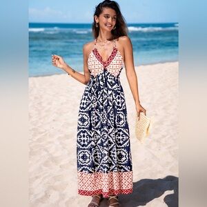 NWT! Cupshe Navy and Red Maxi Dress